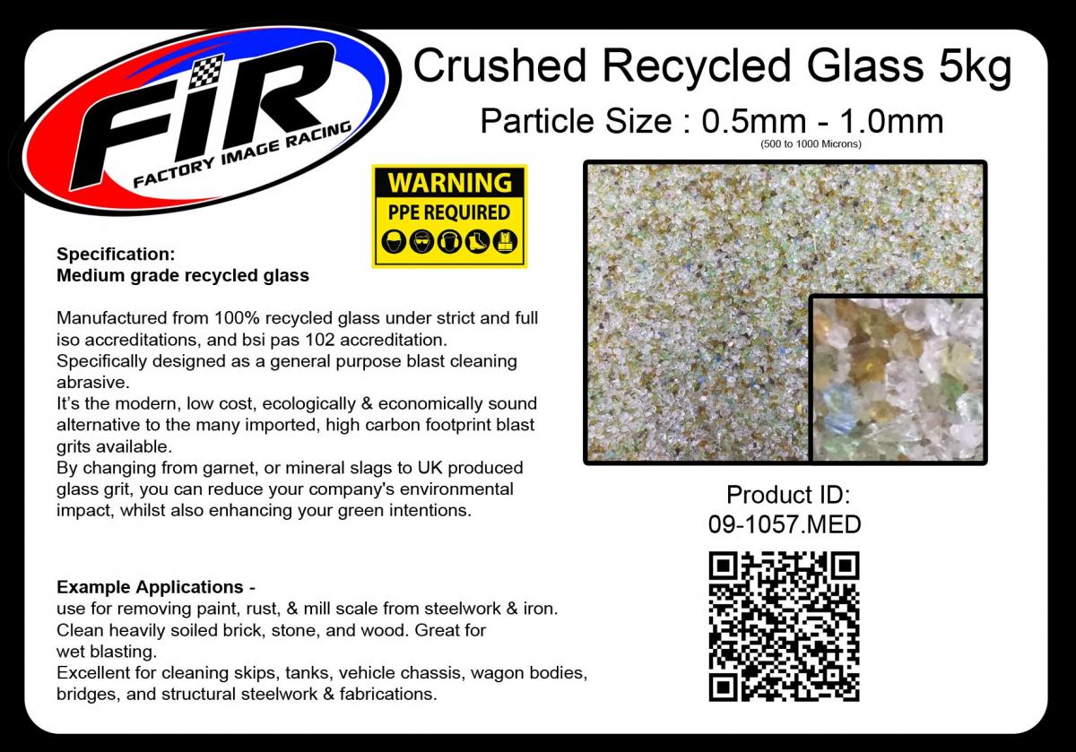 CRUSHED RECYCLED GLASS 5kg, MED - GRIT SIZE - 0.50 -1.0 / SAND BLASTING GRIT MEDIA SHOT BLASTING