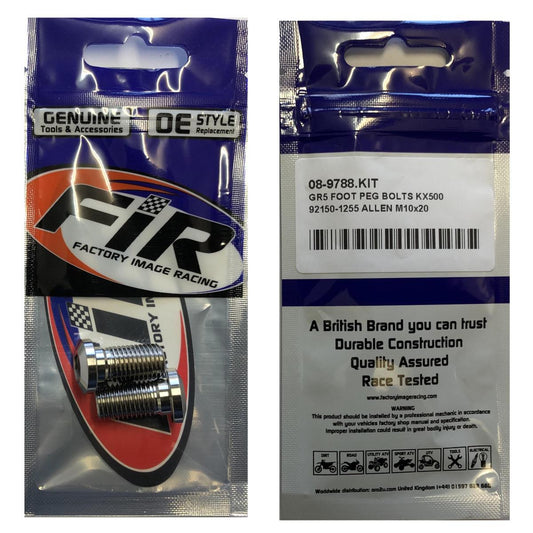 GR5 FOOT PEG BOLTS KX500, 92150-1255 ALLEN M10x20, FACTROY IMAGE RACING