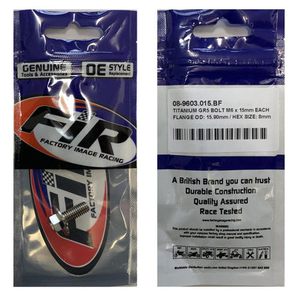 TITANIUM GR5 BOLT M6 x 15mm EACH, FLANGE OD: 15.90mm / HEX SIZE: 8mm, / PANEL BOLT FIXING PLASTIC