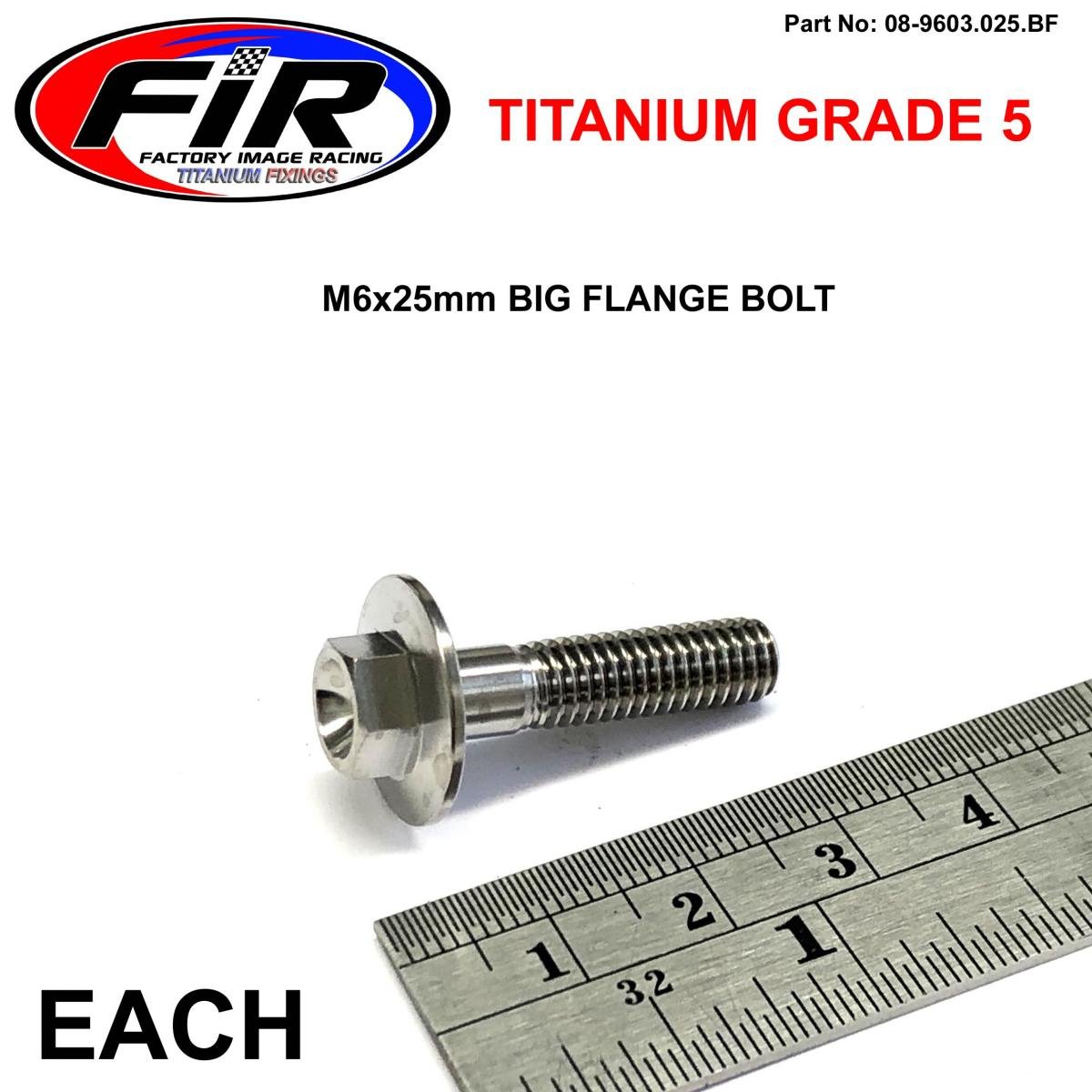 TITANIUM GR5 BOLT M6 x 25mm EACH, FLANGE OD: 15.90mm / HEX SIZE: 8mm, / PANEL BOLT FIXING PLASTIC