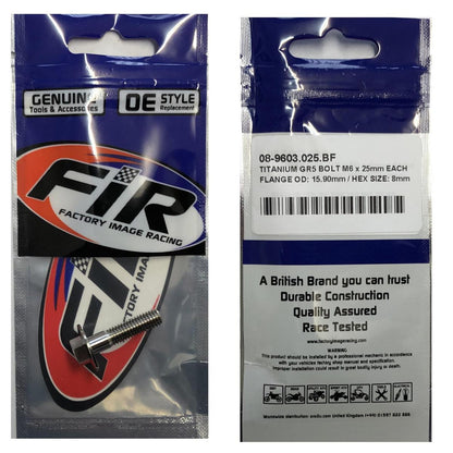 TITANIUM GR5 BOLT M6 x 25mm EACH, FLANGE OD: 15.90mm / HEX SIZE: 8mm, / PANEL BOLT FIXING PLASTIC