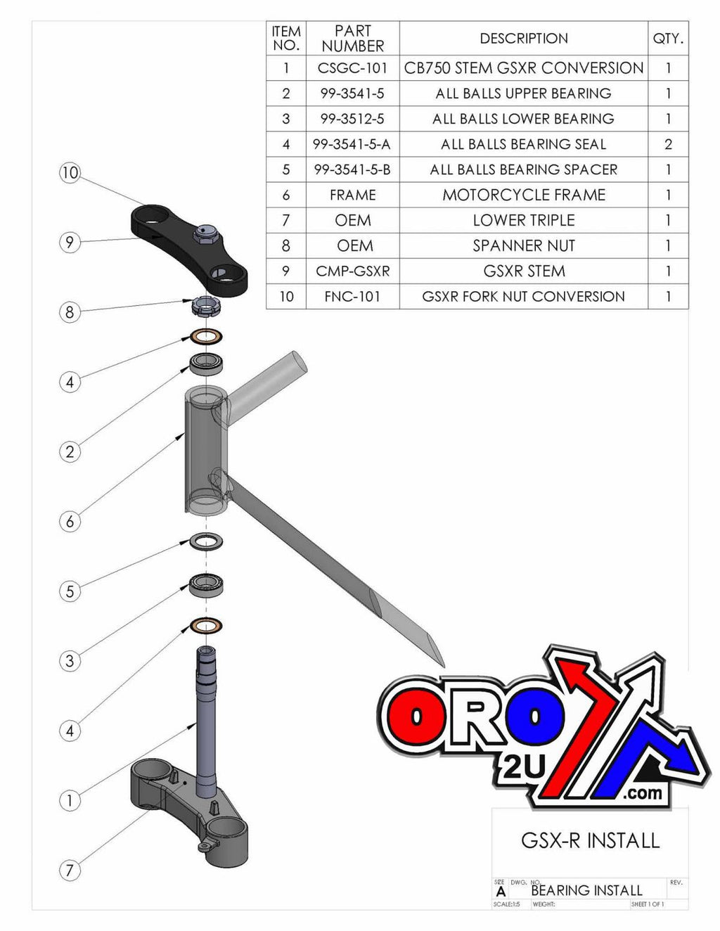 BEARING TAPER & SEAL KIT, ALLBALLS 99-3512-5, 30x50x14.25