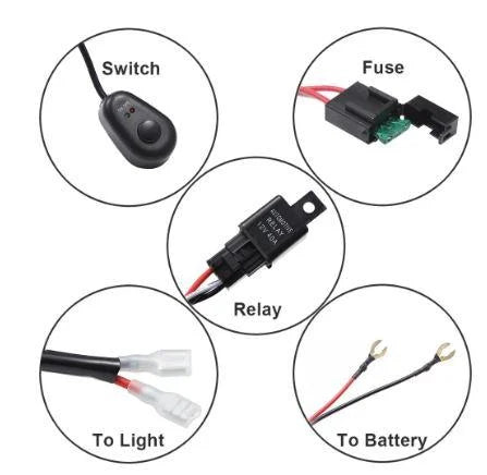 UNIVERSAL LED SPOT LIGHT BAR WIRING LOOM, FUSE / RELAY / CONNECTORS / SWITCH