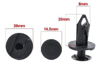 PACK-10 M8 PLASTIC CENTER PUSH FENDER CLIPS RIVETS, 8mm x 20mm x 20mm