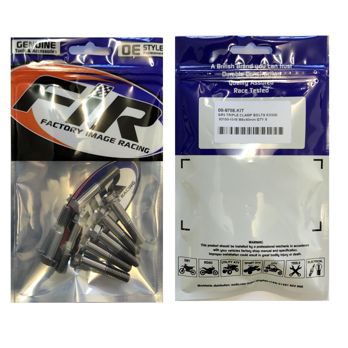 (USE PART NUMBER 08-9689.040.PK4) GR5 TRIPLE CLAMP BOLTS KX500, 92150-1516 M8x40mm QTY 8, FACTROY IMAGE RACING