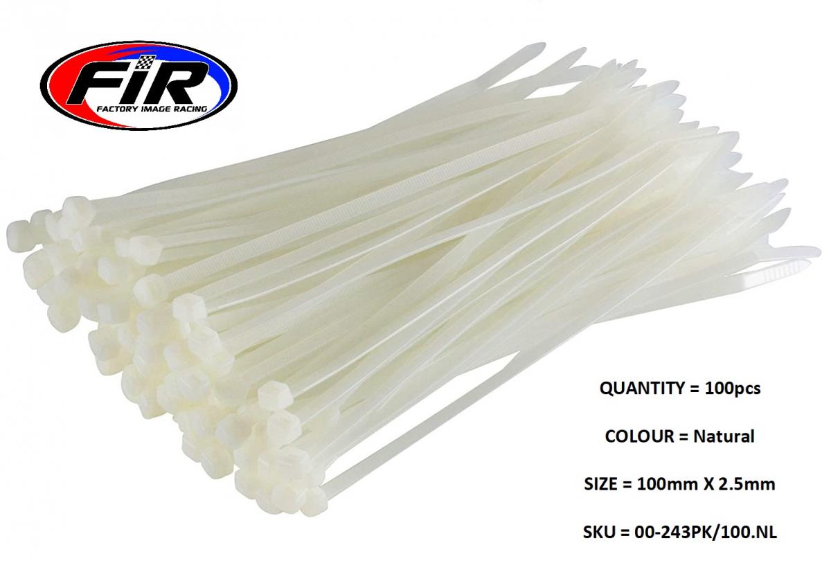 NYLON CABLE ZIP TIES - NATURAL, 100mm x 2.5mm - PACK OF 100
