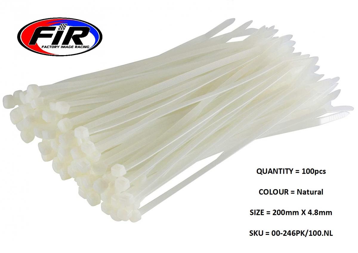 NYLON CABLE ZIP TIES - NATURAL, 200mm x 4.8mm - PACK OF 100