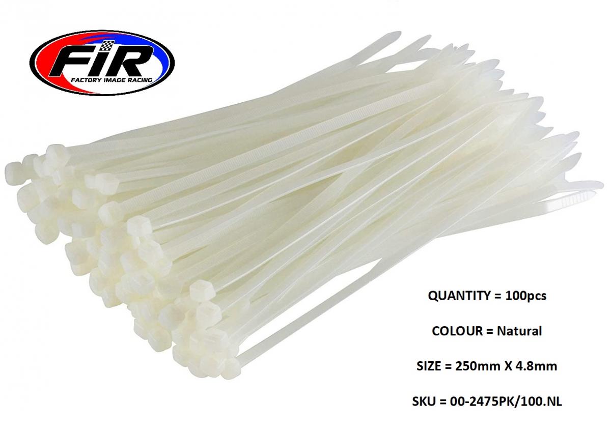 NYLON CABLE ZIP TIES - NATURAL, 250mm x 4.8mm - PACK OF 100