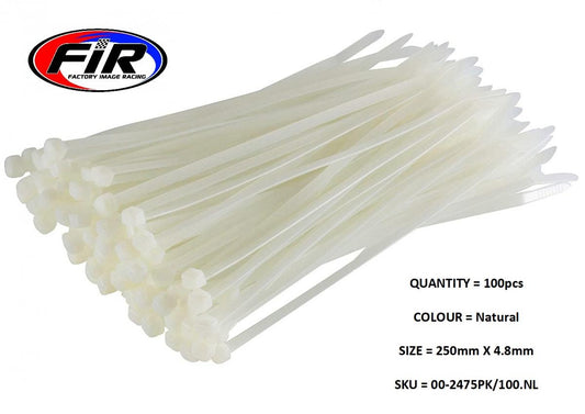 NYLON CABLE ZIP TIES - NATURAL, 250mm x 4.8mm - PACK OF 100