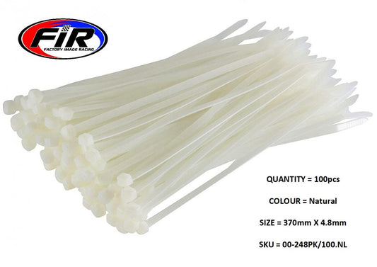 NYLON CABLE ZIP TIES - NATURAL, 370mm x 4.8mm - PACK OF 100