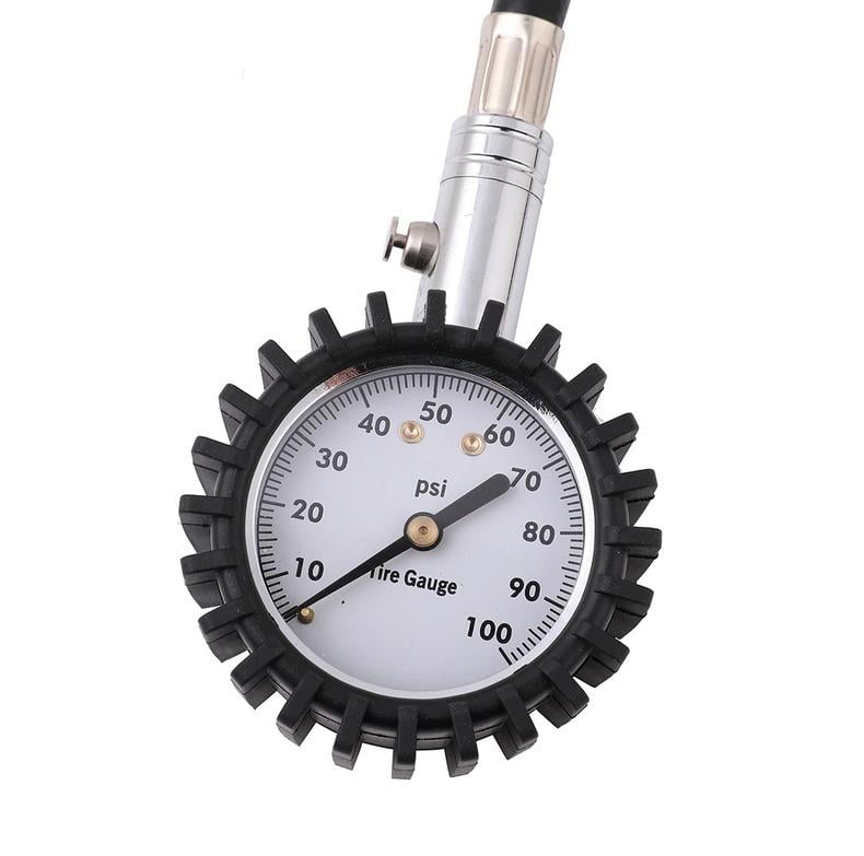 TYRE PRESSURE GAUGE WITH HOSE, 0-30PSI / 360° SWIVEL CHUCK / 45° HEAD