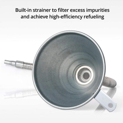 METAL FLEXIBLE SHAFT FUNNEL, MESH FILTER / 370MM LONG / BENDABLE