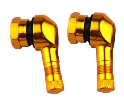 (PACK OF 2) TUBELESS BOLT ON TYRE VALVE, 10mm x 11.3mm 90° DEGREE STEM, GOLD