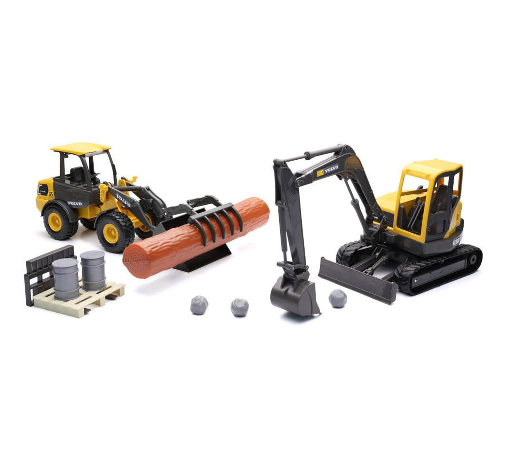 MODEL VOLVO L25 WHEEL LOADER, AND ECR88D EXCAVATOR SET, SCALE 1:18, NEWRAY SS-32153