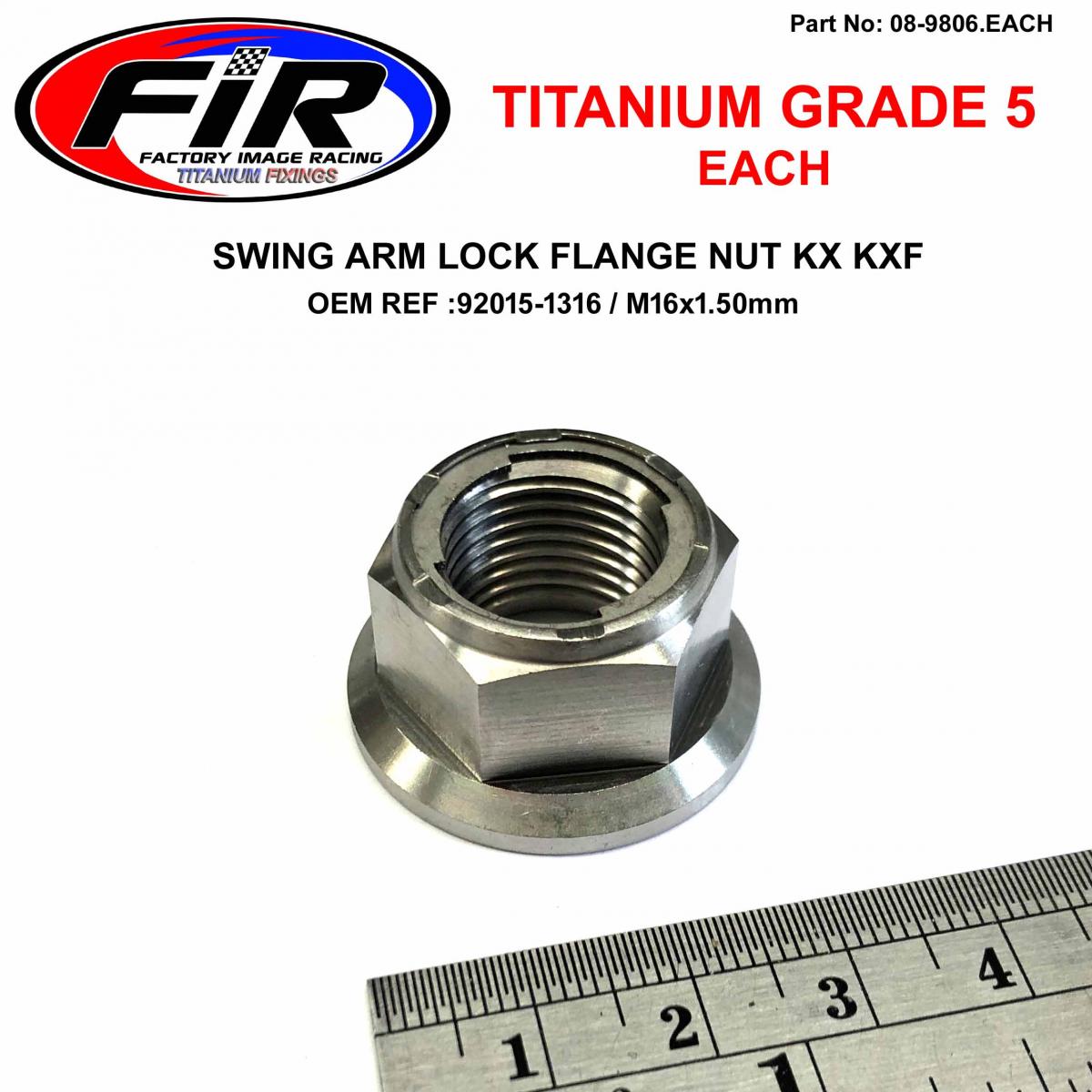 GR5 SWING ARM NUT KX KXF, 92015-1316 M16x1.50mm, TITANIUM FACTROY IMAGE RACING