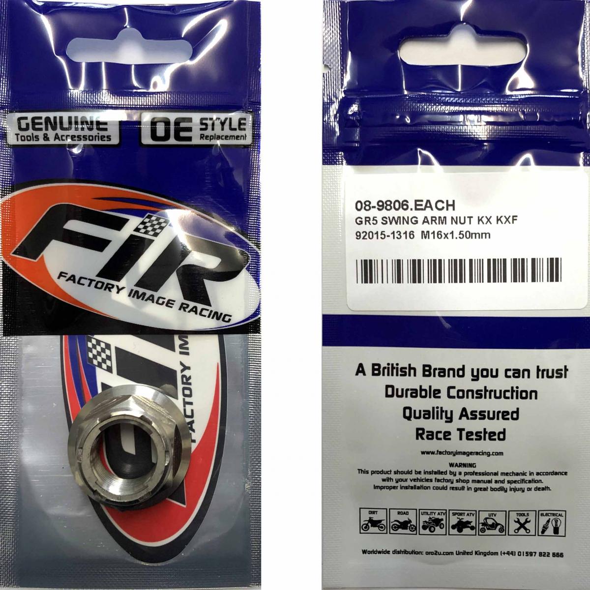 GR5 SWING ARM NUT KX KXF, 92015-1316 M16x1.50mm, TITANIUM FACTROY IMAGE RACING