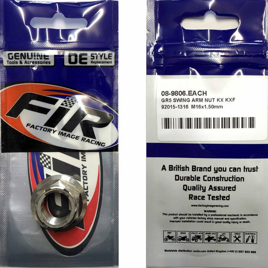GR5 SWING ARM NUT KX KXF, 92015-1316 M16x1.50mm, TITANIUM FACTROY IMAGE RACING