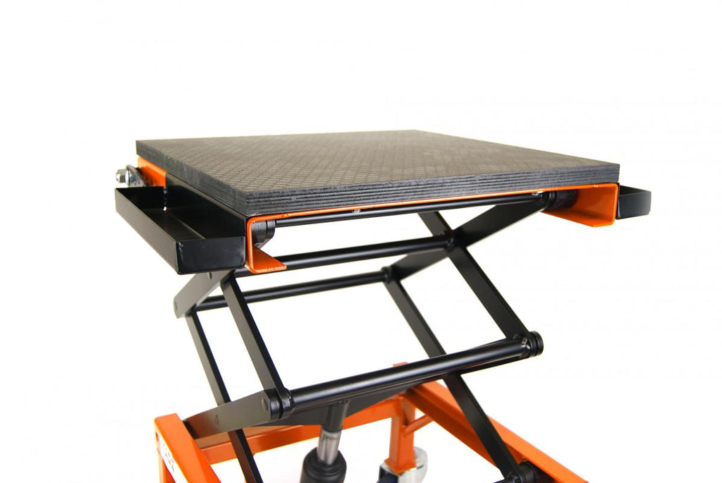 TAGZ WHEEL ABOUT LIFT ORANGE BLACK HYDRAULIC SCISSOR STAND MAX LIFT WEIGHT 150KG