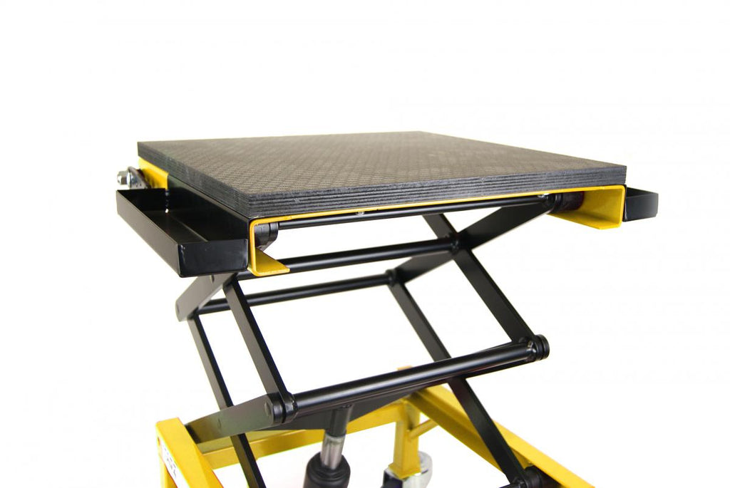 TAGZ WHEEL ABOUT LIFT 150KG (FREIGHT), YELLOW/BLACK HYDRAULIC SCISSOR STAND, MAX LIFT WEIGHT 150KG