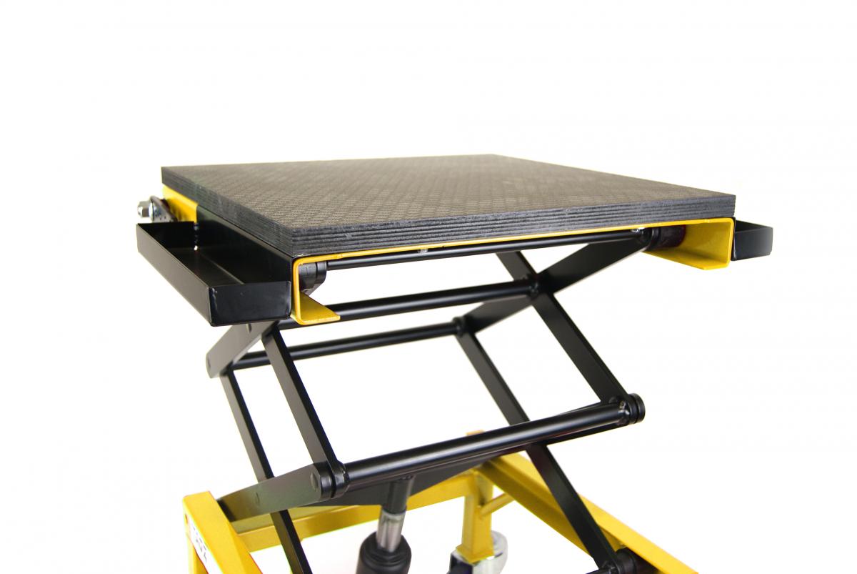 TAGZ WHEEL ABOUT LIFT 150KG (FREIGHT), YELLOW/BLACK HYDRAULIC SCISSOR STAND, MAX LIFT WEIGHT 150KG