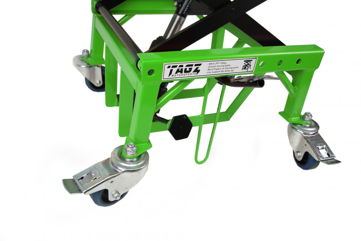 TAGZ WHEEL ABOUT LIFT 150KG FREIGHT GREEN/BLACK HYDRAULIC SCISSOR STAND MAX LIFT WEIGHT 150KG
