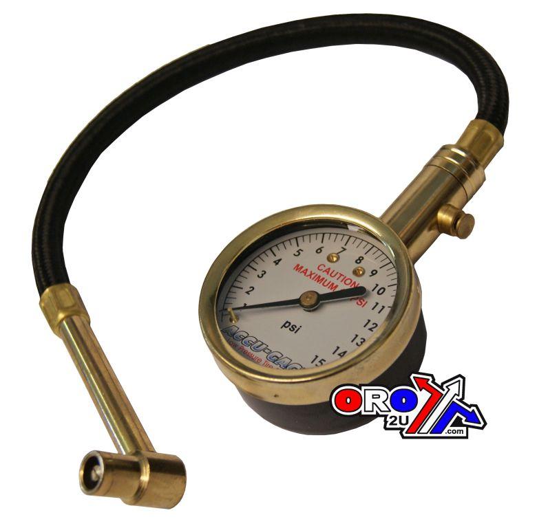 TYRE PRESSURE GAUGE 15 PSI., WITH HOSE & BLEEDER 90* TIP, RA15X