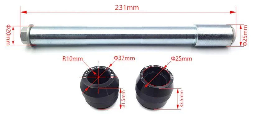 FRONT WHEEL AXLE SPINDLE WITH BUSHINGS FOR KEWS K16 K18 AVANTIS ENDURO 300 NC250 NC300