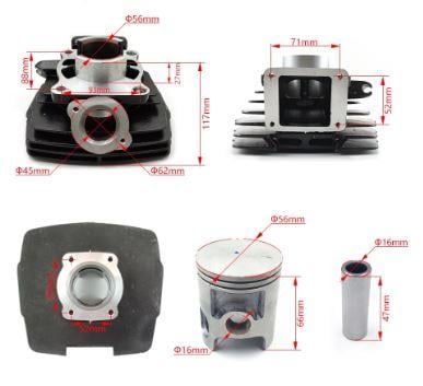 CYLINDER & PISTON KIT WITH GASKETS 56.00mm STD 74-81 YAMAHA DT125 4-STUD HEAD