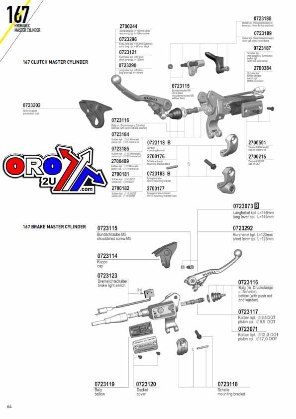 MAGURA HYDRAULIC CLUTCH 9.50, 2700183 ASSEMBLY SERIE 167, 2700177 / 0723189 / 0723187