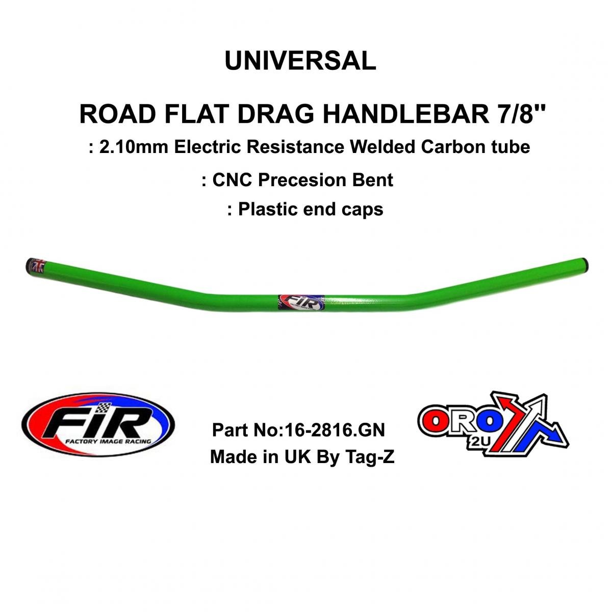 ROAD FLAT DRAG HANDLEBAR 7/8'', STREET SPORTS UNIVERSAL GREEN, / REN REF : 658-02