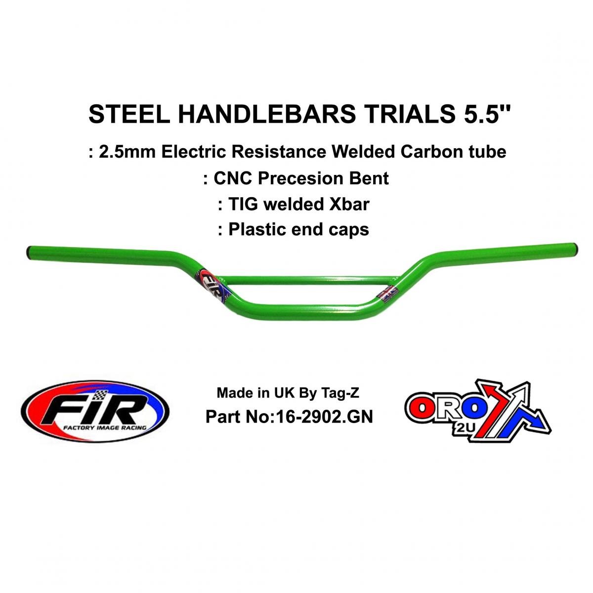 STEEL HANDLEBARS TRIALS 5.5'', / GREEN 22mm 7/8, REF 48-735 / 735-01