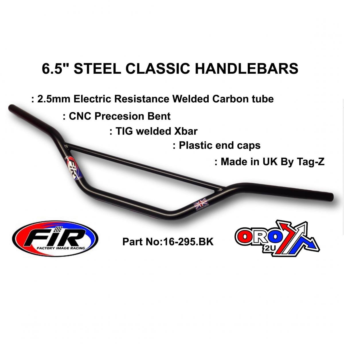 6.5 STEEL CLASSIC HANDLEBARS, / BLACK MATT FINISH, Made in UK TAG-Z