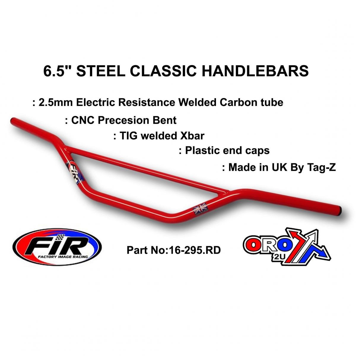 6.5 STEEL CLASSIC HANDLEBARS, / RED FULL GLOSS, Made in UK [TAG-Z]