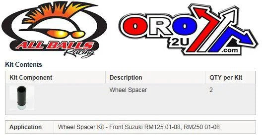 WHEEL SPACER KIT RM 125 01-08, ALLBALLS 11-1055-1 FRONT 250