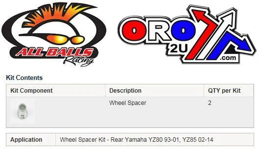 WHEEL SPACER KIT YZ80 YZ85, ALLBALLS 11-1076