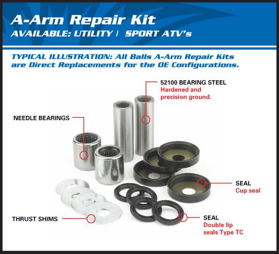 A-ARM LOWER & UPPER BEARING & SEAL KIT 04-14 KAWASAKI 450 650 700 750 KFX KVF 50-1029