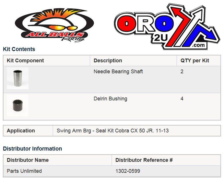 SWINGARM BEARING KIT ALLBALLS, ALLBALLS 28-1209 COBRA CX50JR