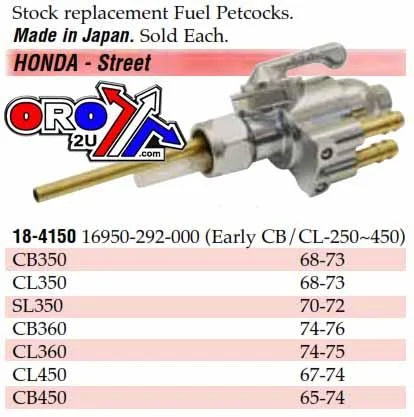 FUEL PETCOCK TAP 16950-292-000 K&L 18-4150