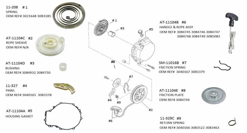 POLARIS PULL START REBUILD KIT RK67-500, AT-11104
