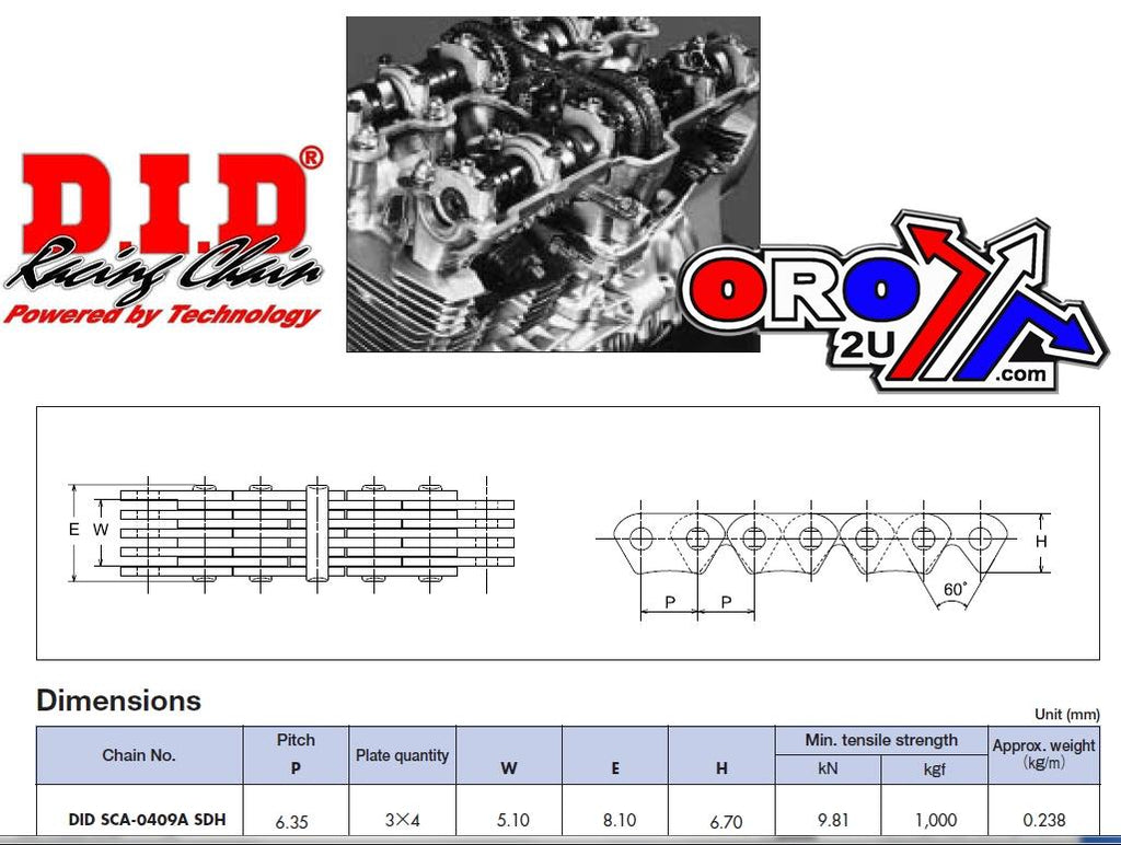 CAM CHAIN SCA-0409A 136L DID, DID-C-SCA0409A136, 30-407.DID, 3116707 DIDCSCA0409A136