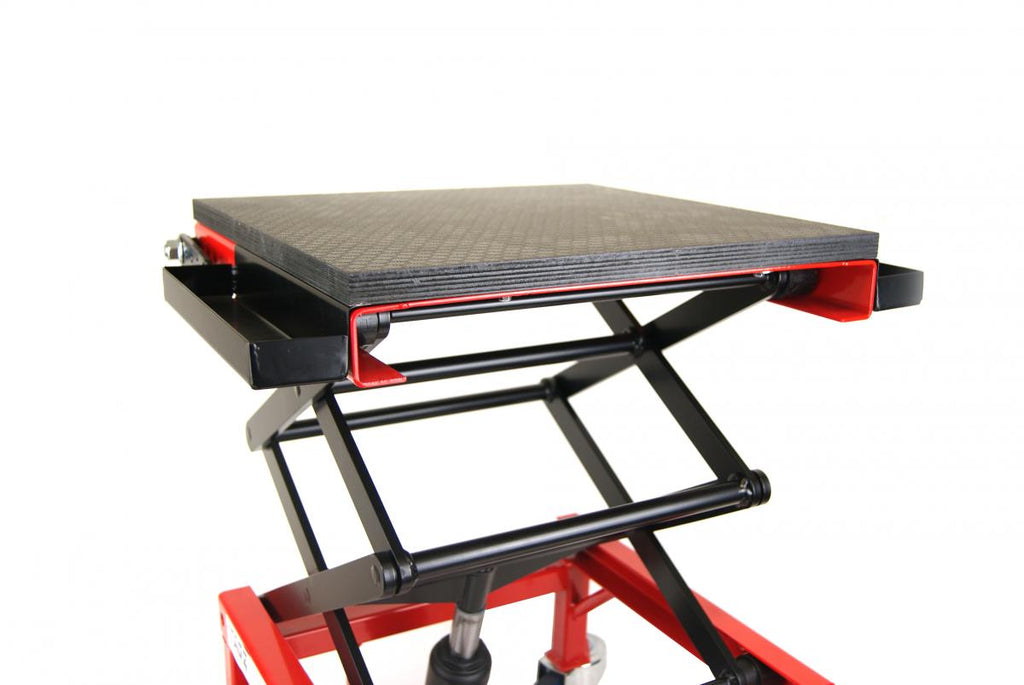 TAGZ WHEEL ABOUT LIFT 150KG (FREIGHT), RED/BLACK HYDRAULIC SCISSOR STAND, MAX LIFT WEIGHT 150KG