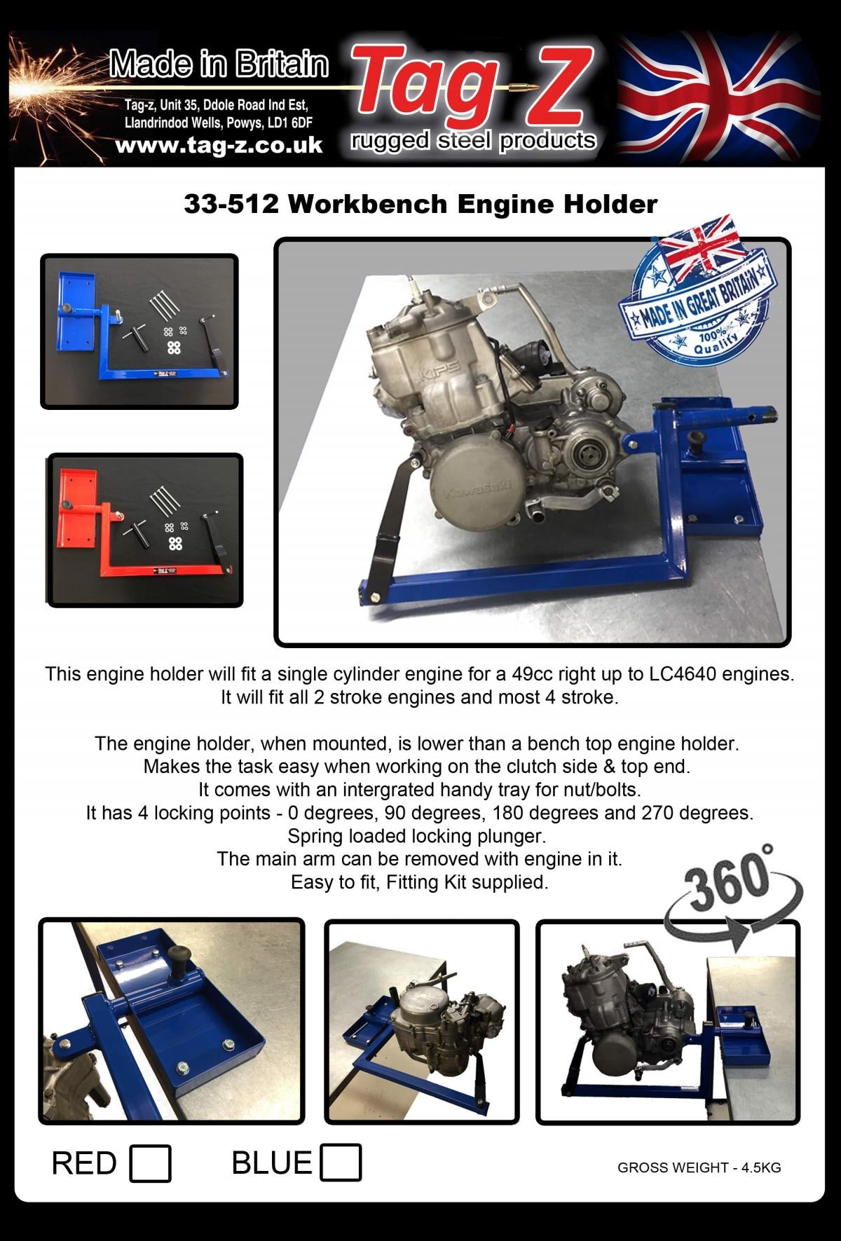 ENGINE HOLDER BENCH MOUNTED, RED REBUILD HOLDER., ENGINE STAND
