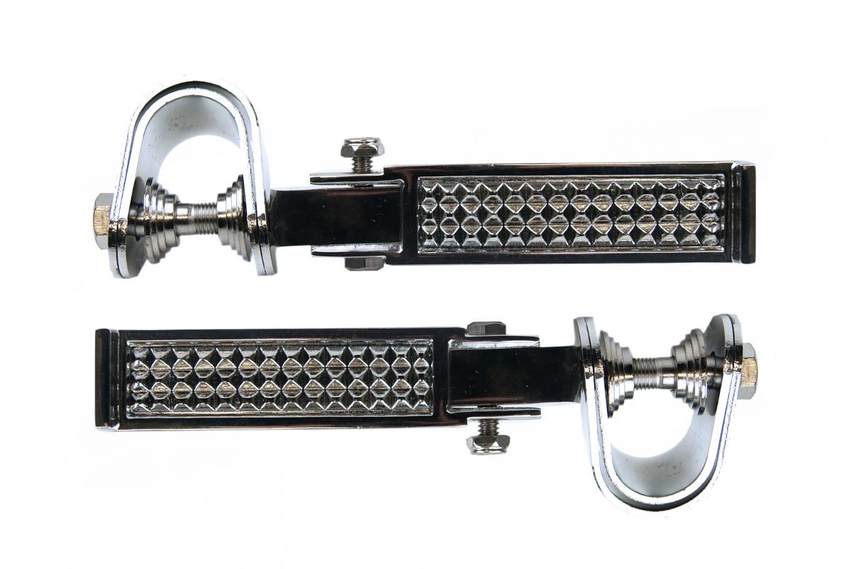 FOOT REST PEG SET UNIVERSAL FOLDING STEEL ALL CHROME FINISH