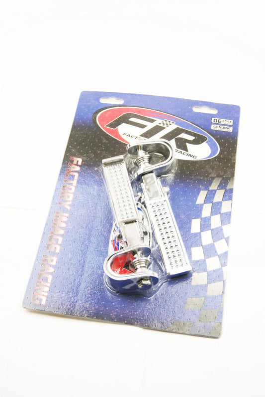 FOOT REST PEG SET UNIVERSAL FOLDING STEEL ALL CHROME FINISH