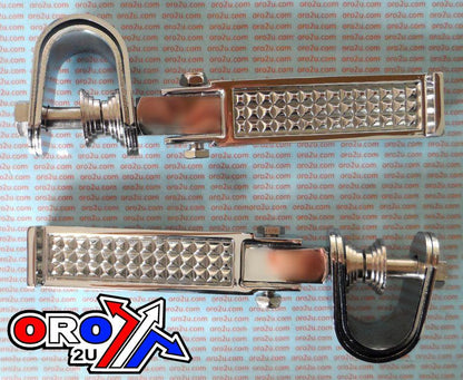 FOOT REST PEG SET UNIVERSAL FOLDING STEEL ALL CHROME FINISH
