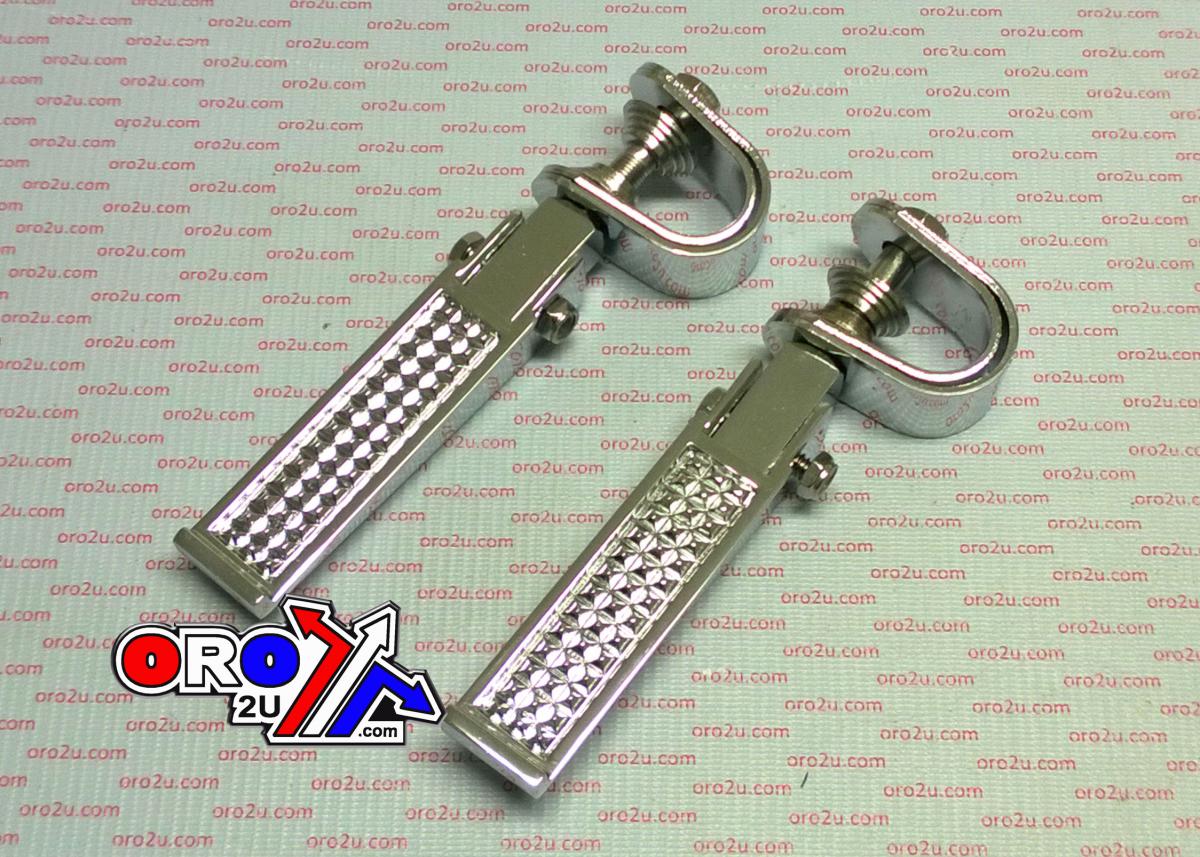 FOOT REST PEG SET UNIVERSAL FOLDING STEEL ALL CHROME FINISH
