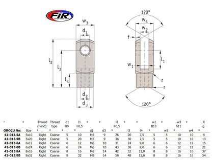 UNIVERSAL BRAKE CLEVIS M6x12 EACH, CLEVIS JOINT & PIN RH COARSE (A), / R3389.R061