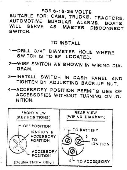 SWITCH IGNITION 3 WAY - 2 KEYS UNIVERSAL