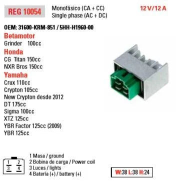 REGULATOR VOLTAGE DT/YBR125, 5HH-H1960-00, YAMAHA YTZ125, AYA6027, 4CK-81960-01-00