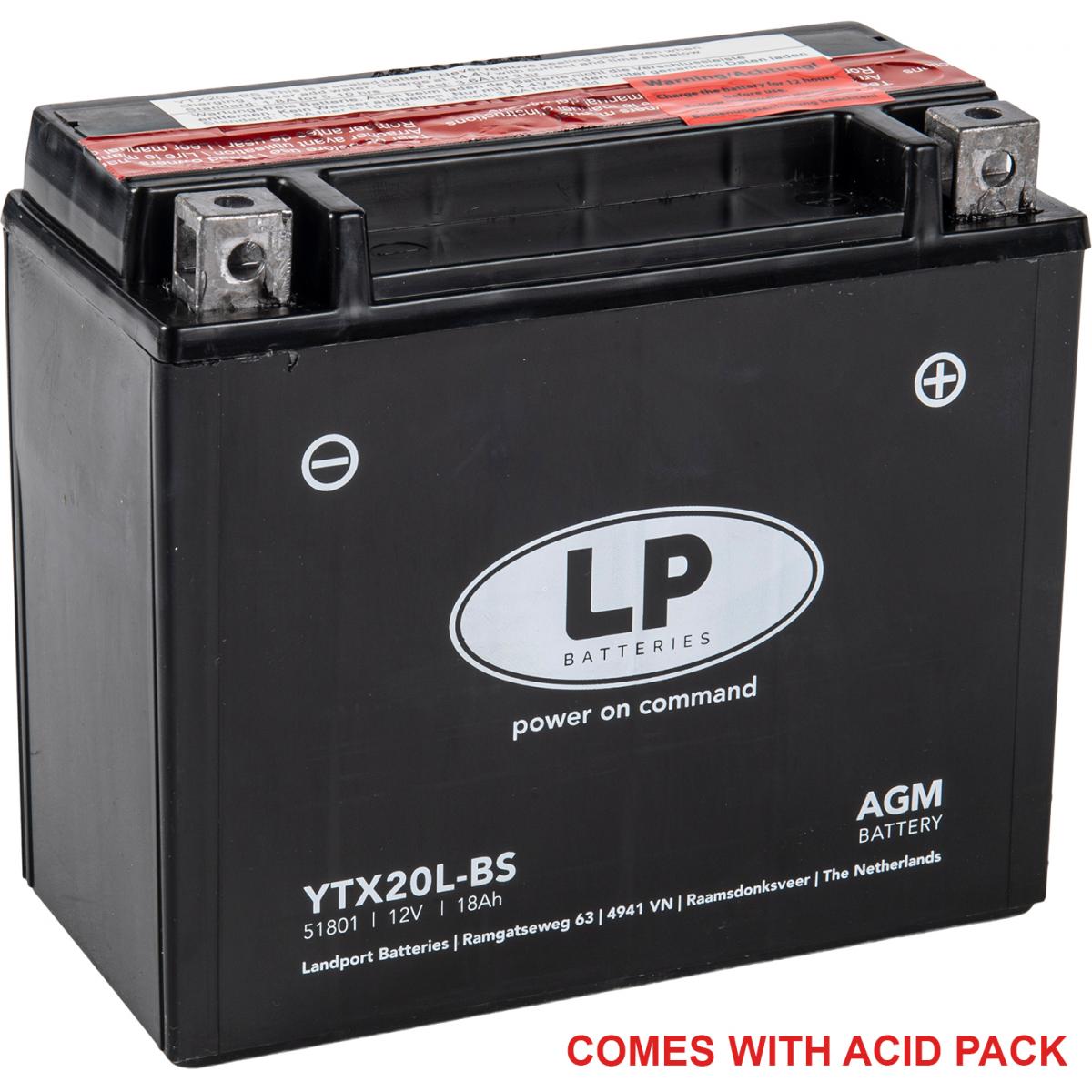 BATTERY LTX20L-BS 12V M.FREE, LANDPORT 51801 AGM, Maintenance Free MB YTX20L-BS, MA LTX20L-BS
